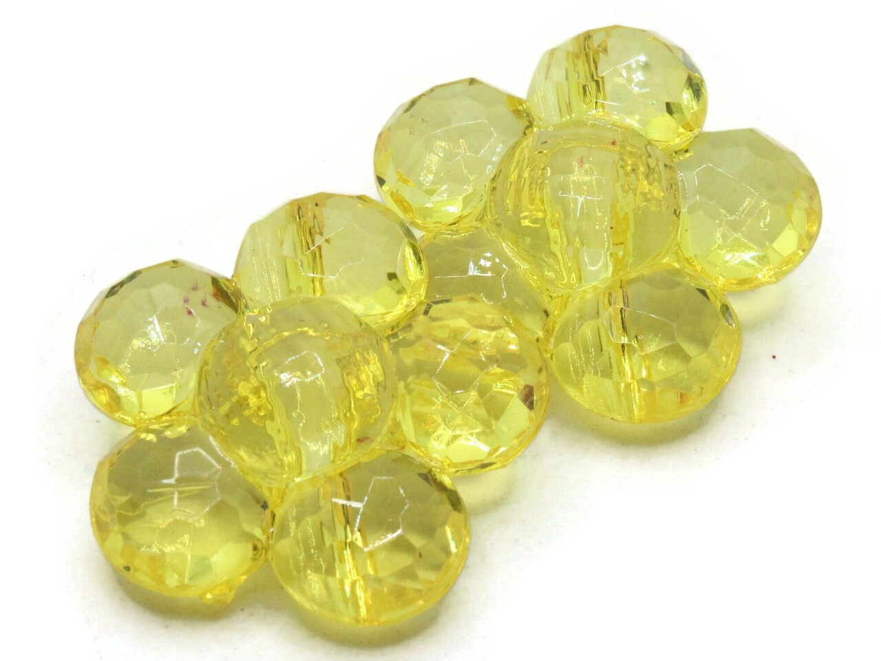 2 35mm Large Yellow Flat Faceted Flower Plastic Shank Buttons